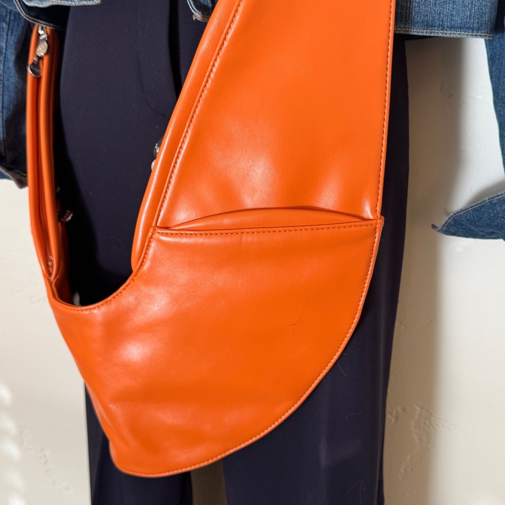 The SASH Orange Faux Vegan Leather Shoulder Purse Travel Sling Crossbody Boho - Picture 2 of 12